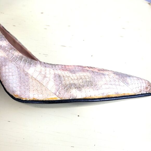 Women's Vintage Unqiue QC Pink Pastel Snake Skin Inspired Short Heels Size 7B - Picture 11 of 12